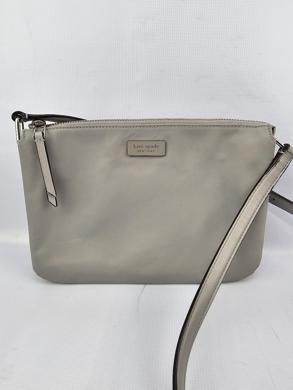 Kate Spade Dawn Triple Gusset Crossbody Bag Light Gray Nylon